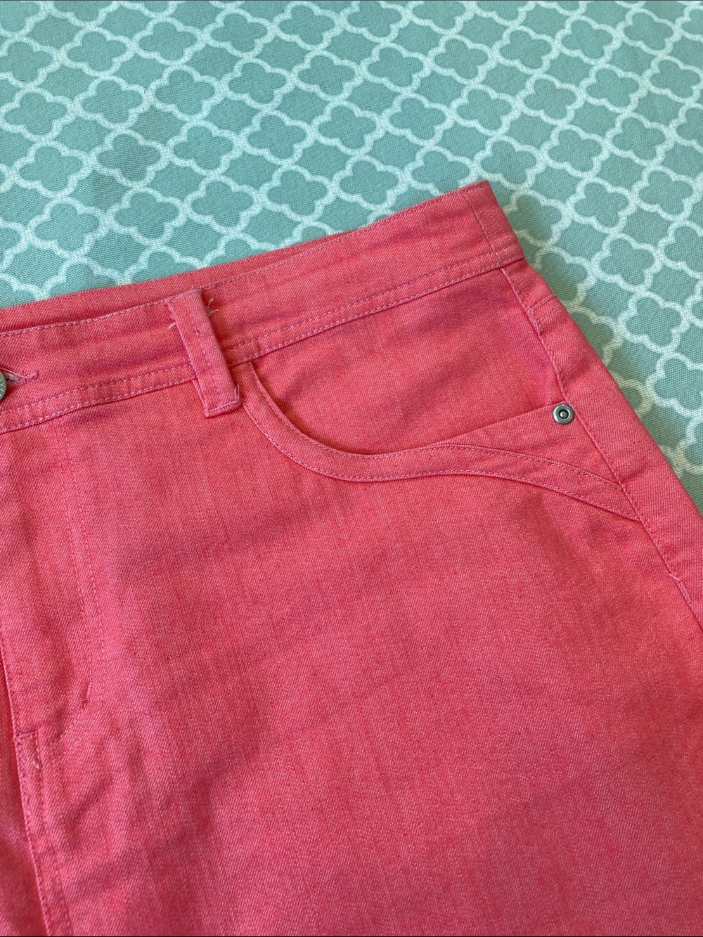 Christopher & Banks Coral Colored Denim Skirt Midi Pencil 14 - Picture 4 of 9